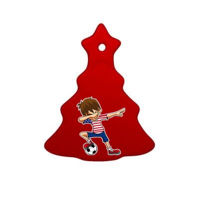 Dabbing Soccer Boy Usa United States Ceramic Tree Ornament