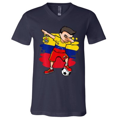 Dabbing Soccer Boy Venezuela Jersey Venezuelan Football Fans V-Neck T-Shirt