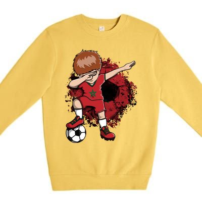 Dabbing Soccer Boy Gift Morocco Jersey Moroccan Football Fans Cool Gift Premium Crewneck Sweatshirt