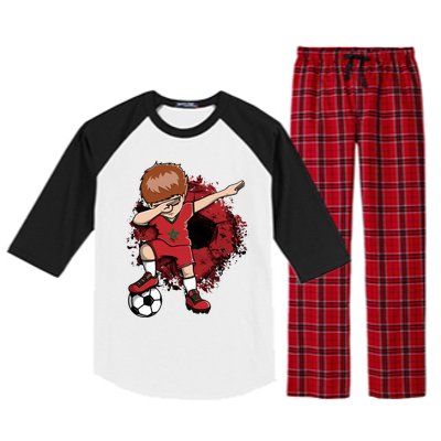 Dabbing Soccer Boy Gift Morocco Jersey Moroccan Football Fans Cool Gift Raglan Sleeve Pajama Set