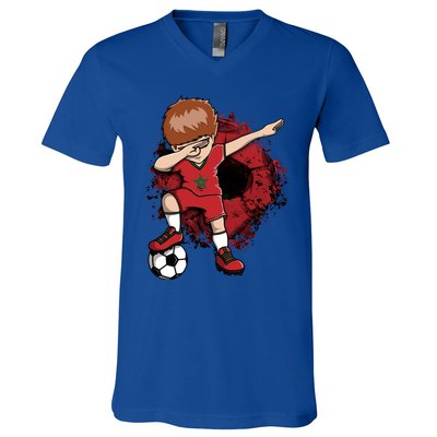 Dabbing Soccer Boy Gift Morocco Jersey Moroccan Football Fans Cool Gift V-Neck T-Shirt