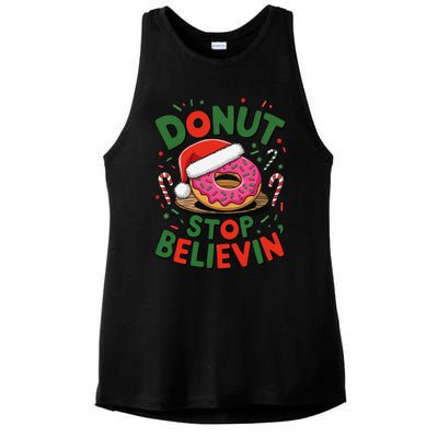 Donut Stop Believin’ Funny Christmas Holiday Santa Donut Ladies PosiCharge Tri-Blend Wicking Tank