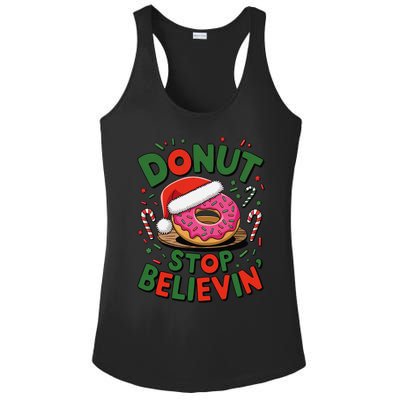 Donut Stop Believin’ Funny Christmas Holiday Santa Donut Ladies PosiCharge Competitor Racerback Tank