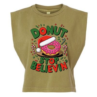 Donut Stop Believin’ Funny Christmas Holiday Santa Donut Garment-Dyed Women's Muscle Tee