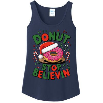 Donut Stop Believin’ Funny Christmas Holiday Santa Donut Ladies Essential Tank