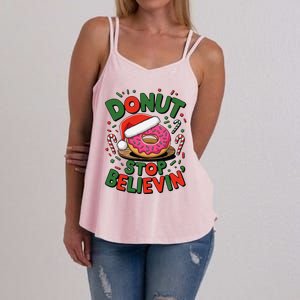 Donut Stop Believin’ Funny Christmas Holiday Santa Donut Women's Strappy Tank