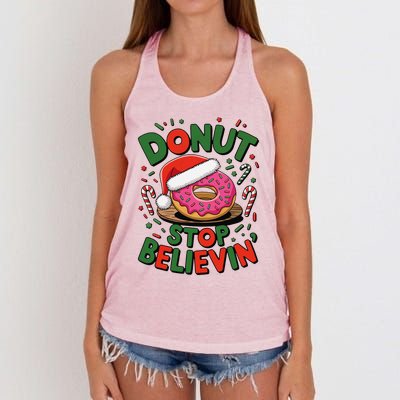 Donut Stop Believin’ Funny Christmas Holiday Santa Donut Women's Knotted Racerback Tank