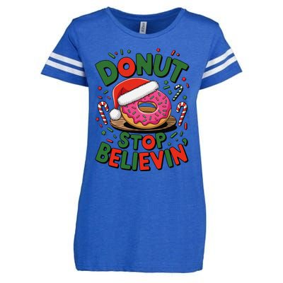 Donut Stop Believin’ Funny Christmas Holiday Santa Donut Enza Ladies Jersey Football T-Shirt