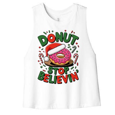 Donut Stop Believin’ Funny Christmas Holiday Santa Donut Women's Racerback Cropped Tank