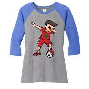 Dabbing Soccer Boy Meaningful Gift Morocco Jersey Moroccan Football Fans Gift Women's Tri-Blend 3/4-Sleeve Raglan Shirt