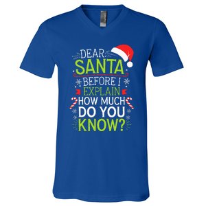 Dear Santa Before I Explain How Much Do You Know Xmas V-Neck T-Shirt