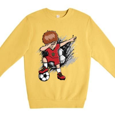 Dabbing Soccer Boy Great Gift Morocco Jersey Moroccan Football Fans Great Gift Premium Crewneck Sweatshirt