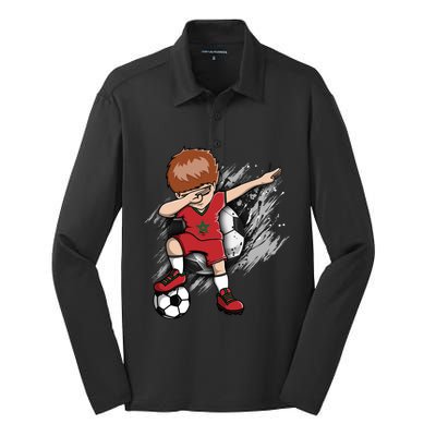 Dabbing Soccer Boy Great Gift Morocco Jersey Moroccan Football Fans Great Gift Silk Touch Performance Long Sleeve Polo