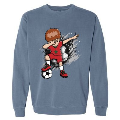 Dabbing Soccer Boy Great Gift Morocco Jersey Moroccan Football Fans Great Gift Garment-Dyed Sweatshirt