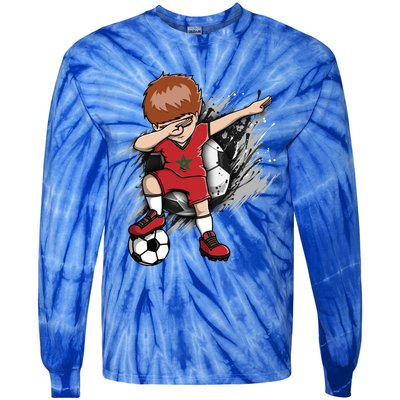 Dabbing Soccer Boy Great Gift Morocco Jersey Moroccan Football Fans Great Gift Tie-Dye Long Sleeve Shirt