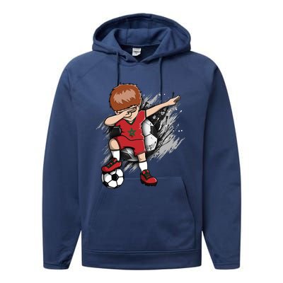 Dabbing Soccer Boy Great Gift Morocco Jersey Moroccan Football Fans Great Gift Performance Fleece Hoodie