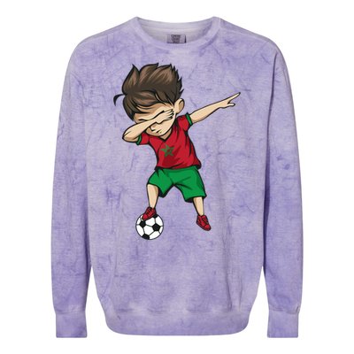 Dabbing Soccer Boy Morocco Cool Gift Moroccan Football Soccer Gift Colorblast Crewneck Sweatshirt