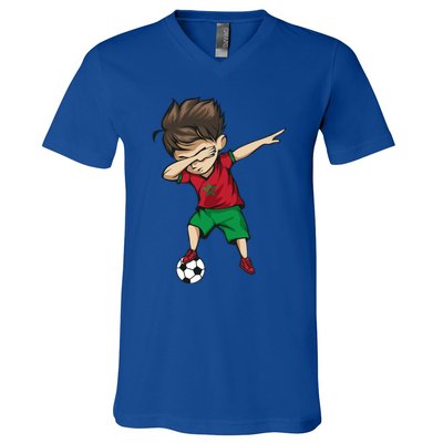 Dabbing Soccer Boy Morocco Cool Gift Moroccan Football Soccer Gift V-Neck T-Shirt