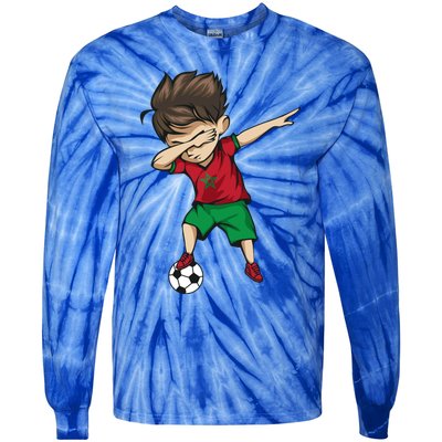 Dabbing Soccer Boy Morocco Cool Gift Moroccan Football Soccer Gift Tie-Dye Long Sleeve Shirt