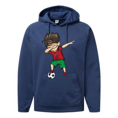 Dabbing Soccer Boy Morocco Cool Gift Moroccan Football Soccer Gift Performance Fleece Hoodie