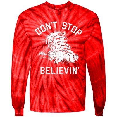 DonT Stop Believing Christmas Vintage Santa Winter Funny Tie-Dye Long Sleeve Shirt