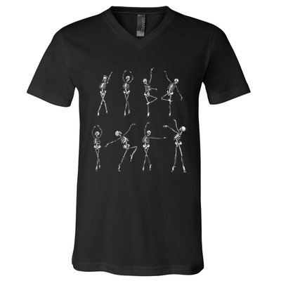 Dancing Skeleton Ballerinas Halloween Costume Ballet Girl V-Neck T-Shirt