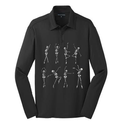 Dancing Skeleton Ballerinas Halloween Costume Ballet Girl Silk Touch Performance Long Sleeve Polo