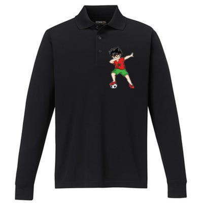 Dabbing Soccer Boy Morocco Football Cool Gift Moroccan Gift Funny Gift Performance Long Sleeve Polo