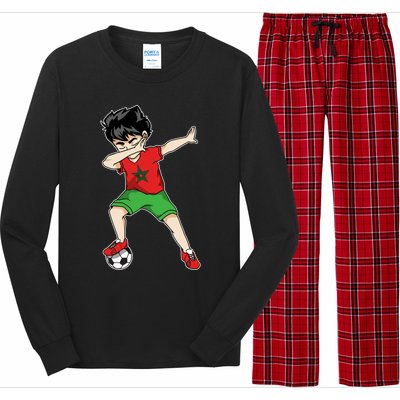 Dabbing Soccer Boy Morocco Football Cool Gift Moroccan Gift Funny Gift Long Sleeve Pajama Set