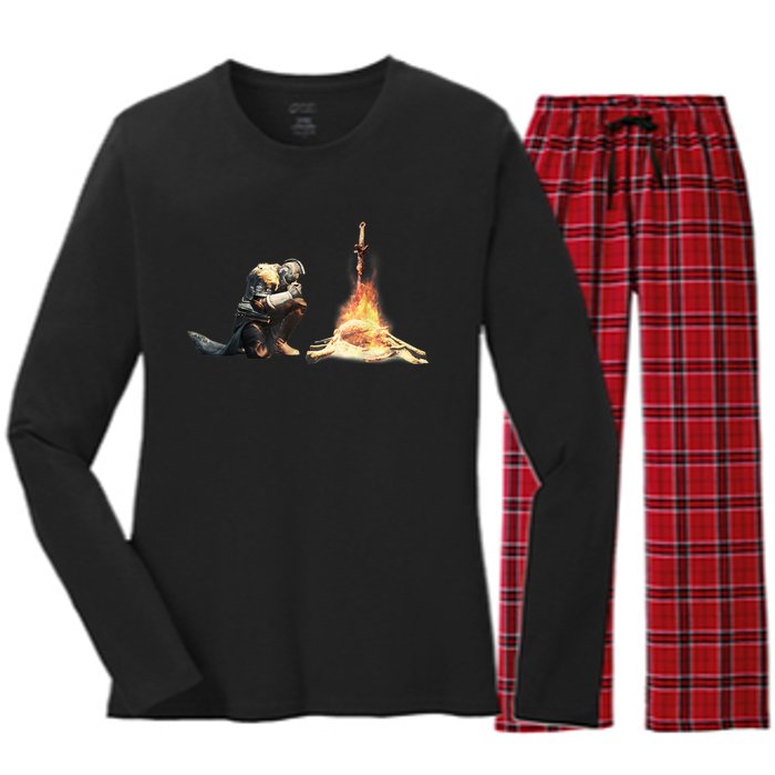 Dark Souls Bonfire TShirt Women's Long Sleeve Flannel Pajama Set 