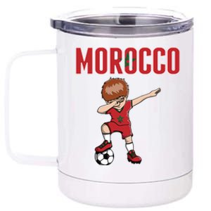 Dabbing Soccer Boy Morocco Soccer Fans Jersey Moroccan Flag Funny Gift 12 oz Stainless Steel Tumbler Cup