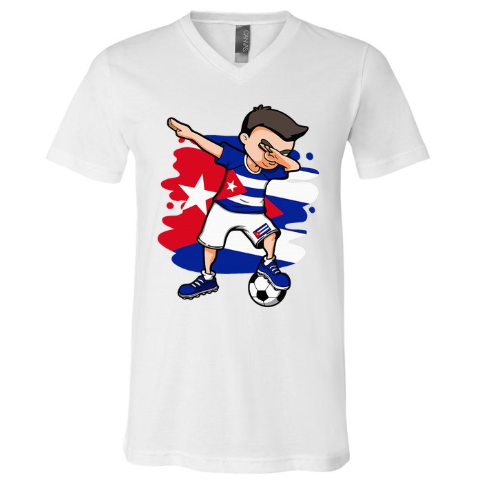 Dabbing Soccer Boy Cuba Jersey Cuban Football Fans Sport V-Neck T-Shirt