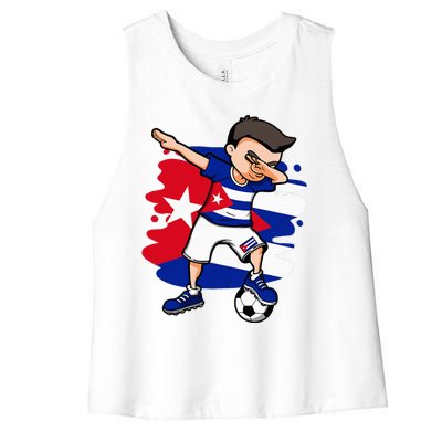 Dabbing Soccer Boy Cuba Jersey Cuban Football Fans Sport Women's Racerback Cropped Tank