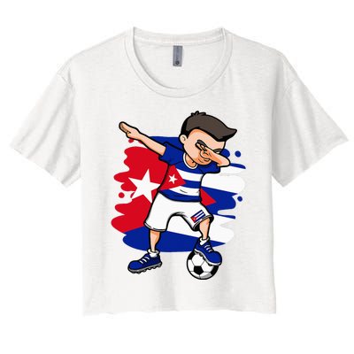 Dabbing Soccer Boy Cuba Jersey Cuban Football Fans Sport Women's Crop Top Tee