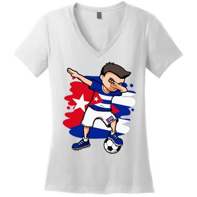 Dabbing Soccer Boy Cuba Jersey Cuban Football Fans Sport Women's V-Neck T-Shirt