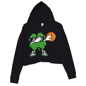 Dabbing Shamrock Basketball St Patricks Day Gift Meaningful Gift Crop Fleece Hoodie