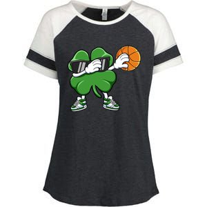 Dabbing Shamrock Basketball St Patricks Day Gift Meaningful Gift Enza Ladies Jersey Colorblock Tee