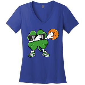 Dabbing Shamrock Basketball St Patricks Day Gift Meaningful Gift Women's V-Neck T-Shirt