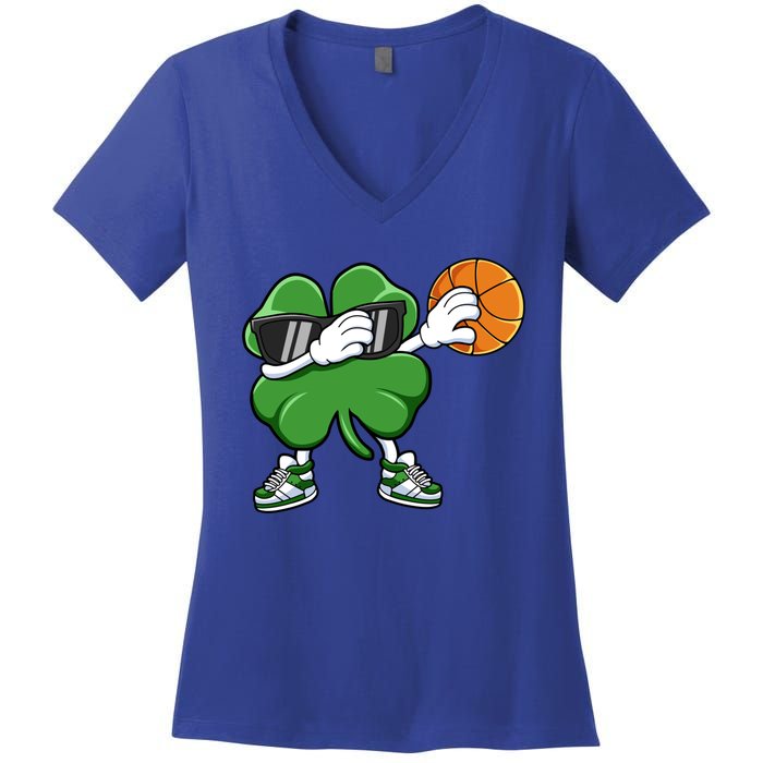 Dabbing Shamrock Basketball St Patricks Day Gift Meaningful Gift Women's V-Neck T-Shirt