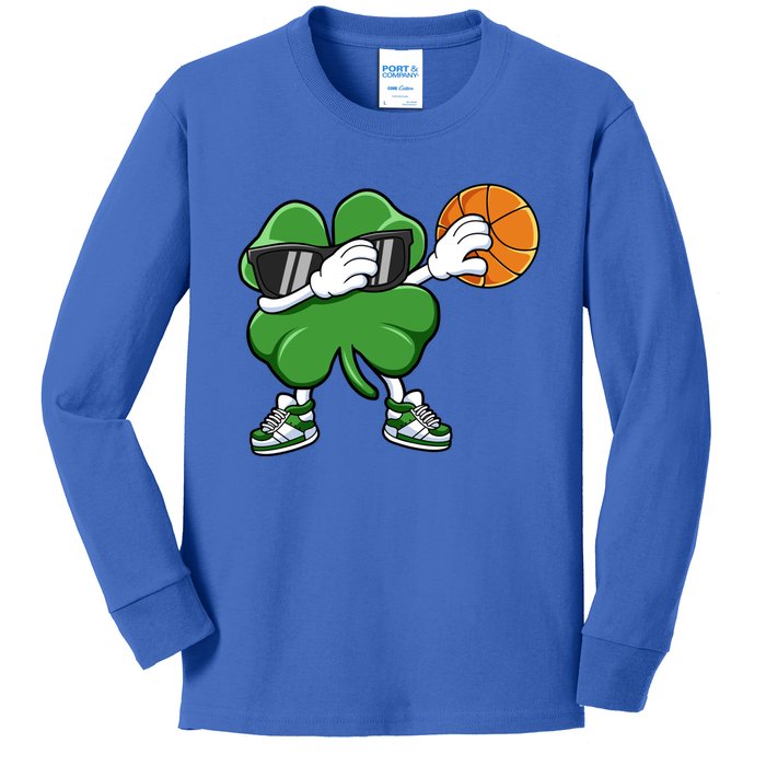 Dabbing Shamrock Basketball St Patricks Day Gift Meaningful Gift Kids Long Sleeve Shirt