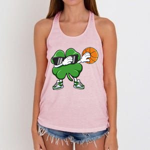 Dabbing Shamrock Basketball St Patricks Day Gift Meaningful Gift Women's Knotted Racerback Tank