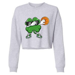 Dabbing Shamrock Basketball St Patricks Day Gift Meaningful Gift Cropped Pullover Crew