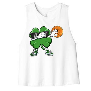 Dabbing Shamrock Basketball St Patricks Day Gift Meaningful Gift Women's Racerback Cropped Tank