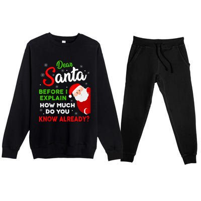 Dear Santa Before I Explain How Much Do You Know Already Tank Top Premium Crewneck Sweatsuit Set