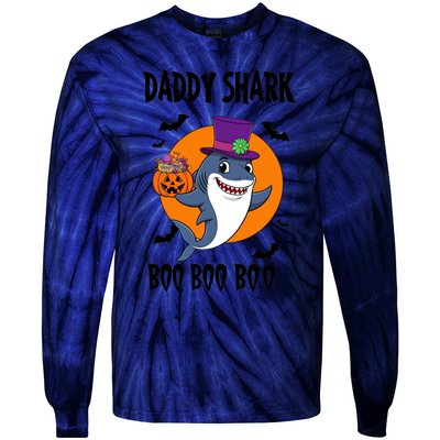 Daddy Shark Boo Boo Boo Funny Family Shark Halloween Tie-Dye Long Sleeve Shirt