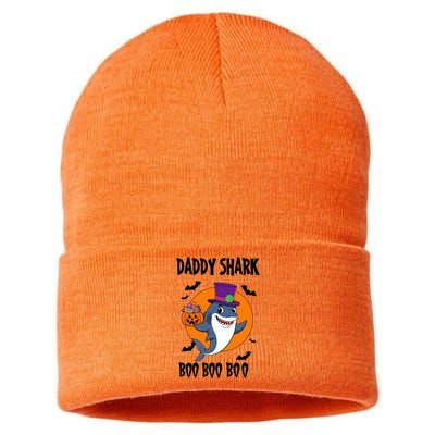 Daddy Shark Boo Boo Boo Funny Family Shark Halloween Sustainable Knit Beanie