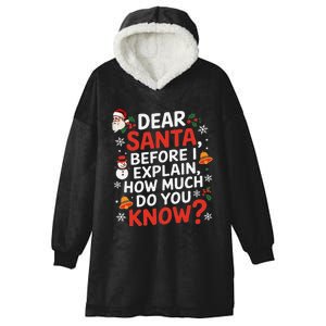 Dear Santa Before I Explain How Much Do You Know Funny Xmas Hooded Wearable Blanket