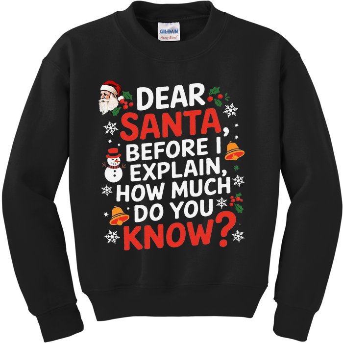 Dear Santa Before I Explain How Much Do You Know Funny Xmas Kids Sweatshirt