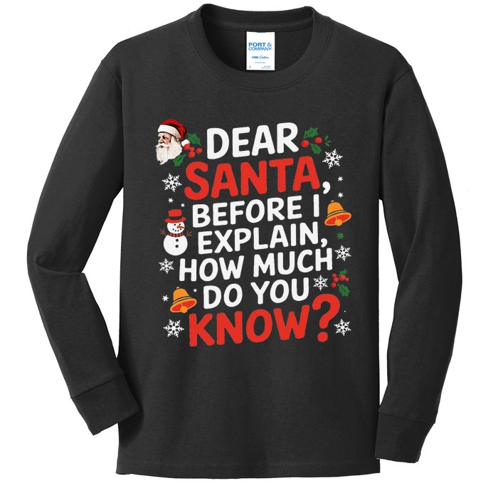 Dear Santa Before I Explain How Much Do You Know Funny Xmas Kids Long Sleeve Shirt