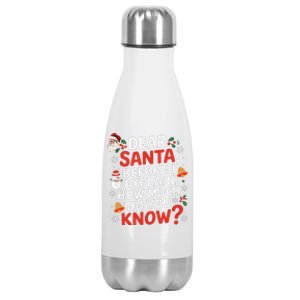 Dear Santa Before I Explain How Much Do You Know Funny Xmas Stainless Steel Insulated Water Bottle